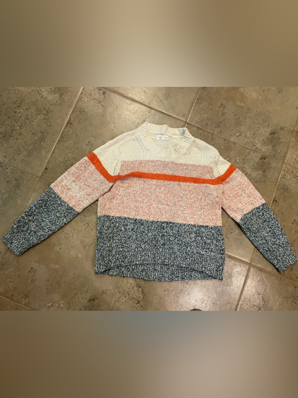 Lou & Grey Chunky Colorblock Crewneck Sweater - Cream, Orange & Blue